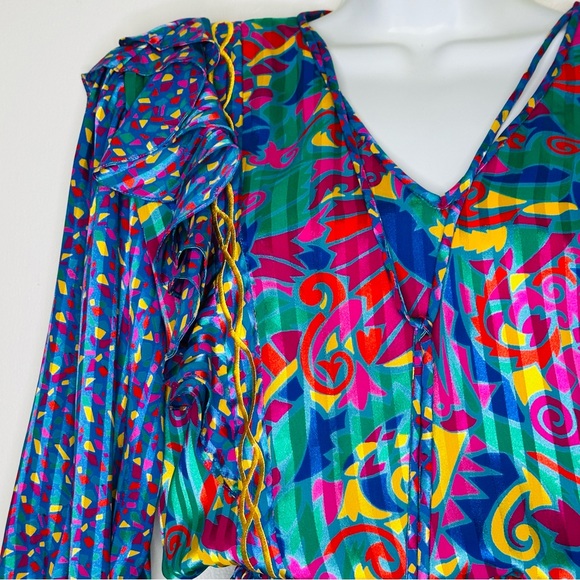 Jaymee Papell Vintage 80’s Beautiful Maxi Dress Cinch Waist Tussles Artsy Small - Picture 7 of 13